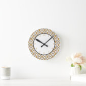Gold, Black en White Art Deco Fan Flowers Patroon Ronde Klok (Huis)