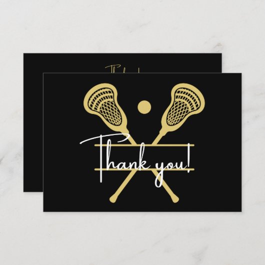 Gold Black en White Lacrosse Sports Bedankkaart (Voorkant / Achterkant)