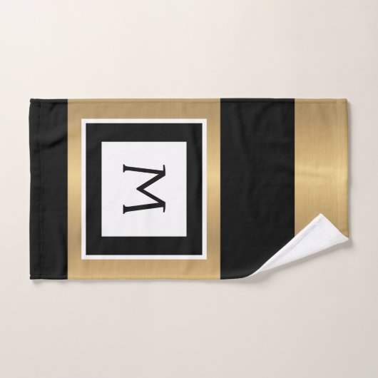 Gold Black en White Monogram Bath Towel Set Bad Handdoek (Handdoek)