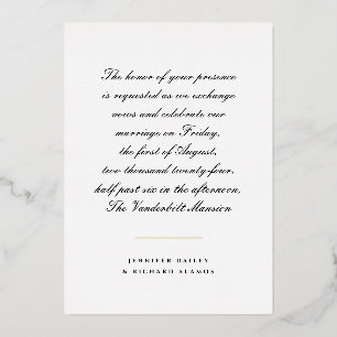 Gold, Black en White Script Wedding Invitation Folie Uitnodiging
