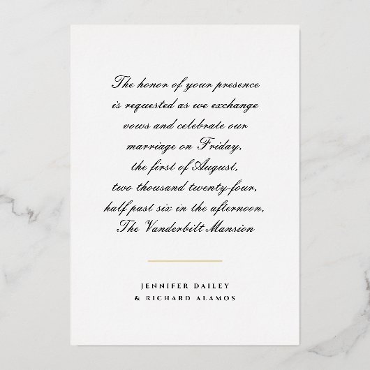 Gold, Black en White Script Wedding Invitation Folie Uitnodiging (Voorkant)