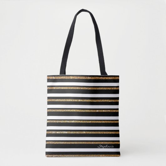 Gold Black en White Striped Custom Canvas tas (Voorkant)