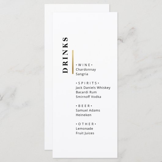 Gold Black en White Typography bruiloft Bar Menu (Voorkant / Achterkant)