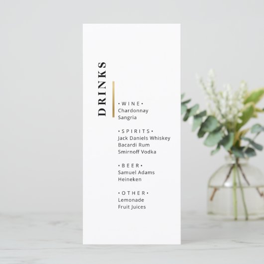 Gold Black en White Typography bruiloft Bar Menu (Staand voorkant)