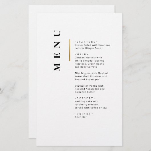 Gold Black en White Typography bruiloft menu (Voorkant / Achterkant)