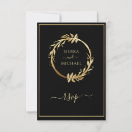 Gold Black Eucalyptus Foliage Wreated Wedding RSVP Kaartje