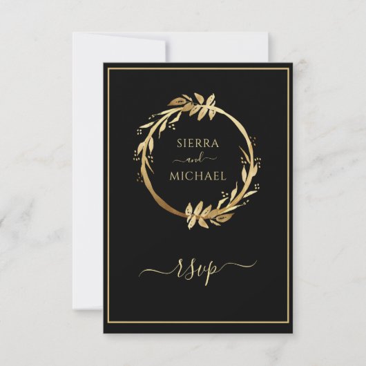 Gold Black Eucalyptus Foliage Wreated Wedding RSVP Kaartje (Voorkant)