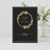 Gold Black Eucalyptus Foliage Wreated Wedding RSVP Kaartje (Staand voorkant)
