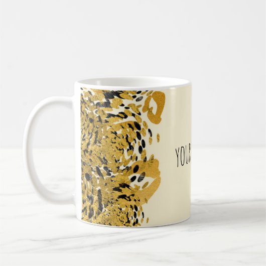 Gold & Black Exotic Oerwoud Cheetah Glam Cream Koffiemok (Links)