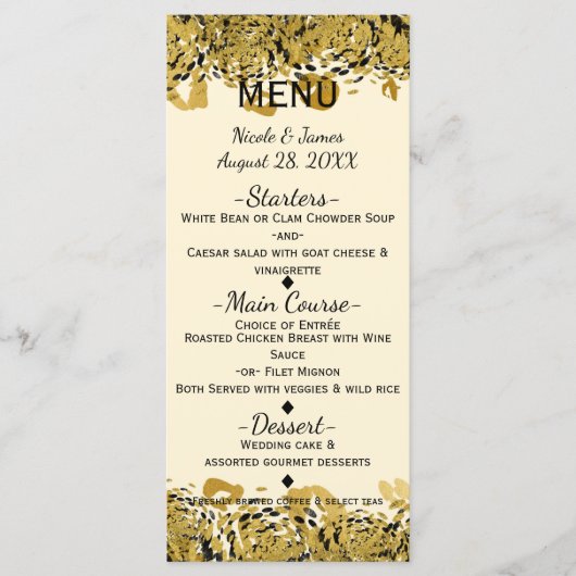 Gold & Black Exotic Oerwoud Cheetah Glam Menu (Voorkant)