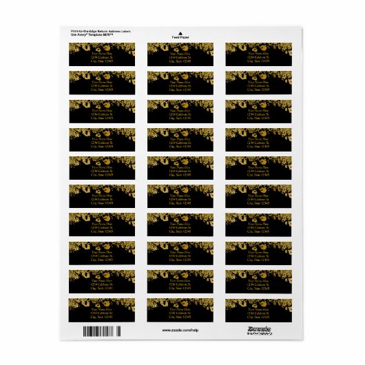 Gold & Black Exotic Oerwoud Cheetah Glam Uitnodigi Etiket (Full Sheet)