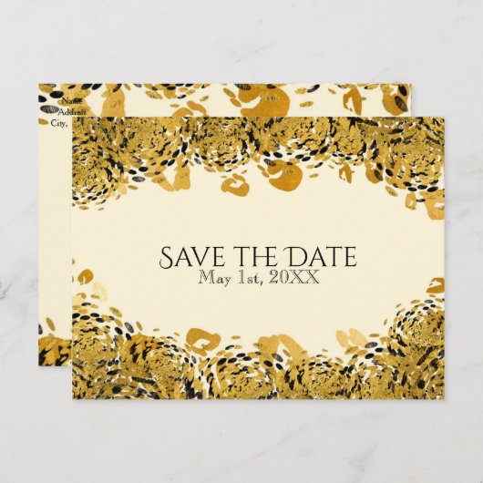Gold & Black Exotic Oerwoud Cheetah Save the Date Aankondigingskaart (Voorkant / Achterkant)