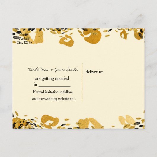 Gold & Black Exotic Oerwoud Cheetah Save the Date Aankondigingskaart (Achterkant)