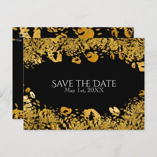 Gold & Black Exotic Oerwoud Cheetah Save the Date Aankondigingskaart (Voorkant / Achterkant)