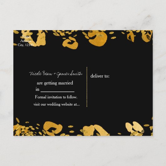 Gold & Black Exotic Oerwoud Cheetah Save the Date Aankondigingskaart (Achterkant)