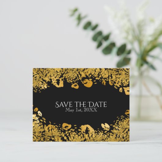 Gold & Black Exotic Oerwoud Cheetah Save the Date Aankondigingskaart (Staand voorkant)