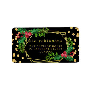Gold Black Family Merry kerst Holly Glitter Etiket
