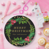 Gold Black Family Merry kerst Holly Glitter Papieren Bordje (Feest)