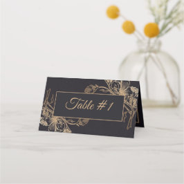 Gold Black Faux Metallic Floral Design Wedding Plaatskaartje