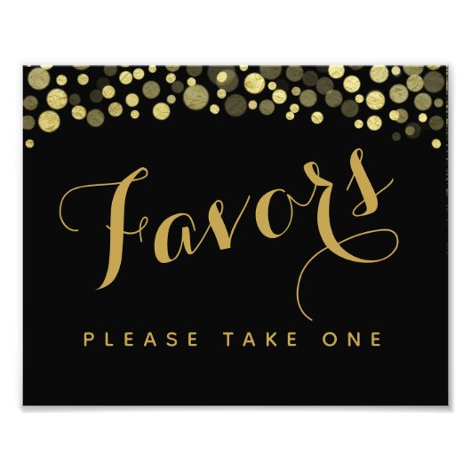 Gold & Black Favors party of bruiloftbord Foto Afdruk (Voorkant)