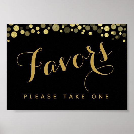 Gold & Black Favors party of bruiloftbord Poster (Voorkant)