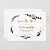 Gold Black Feather Leaves Lijst/Save The Date Briefkaart (Voorkant / Achterkant)