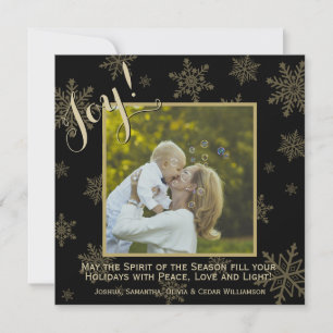 Gold & Black Festive Snowflakes Photo Holiday Kaar