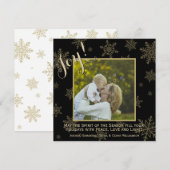 Gold & Black Festive Snowflakes Photo Holiday Kaar (Voorkant / Achterkant)