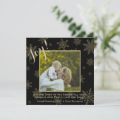 Gold & Black Festive Snowflakes Photo Holiday Kaar (Staand voorkant)