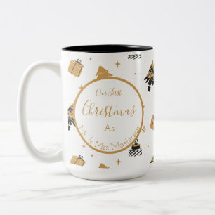 Gold Black First Kerstboom Pattern Mr en Mrs. Tweekleurige Koffiemok