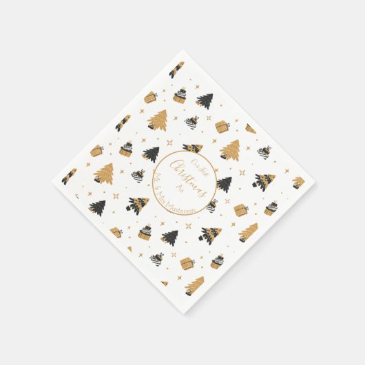 Gold Black First-kerstboompapier Servet (Hoek)