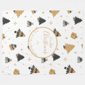Gold Black First-kerstboompatroon, aangepast Fleece Deken (Voorkant (Horizontaal))