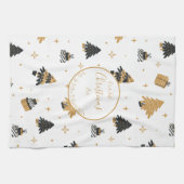 Gold Black First-kerstboompatroon, aangepast Theedoek (Horizontaal)