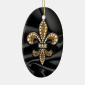 Gold Black Fleur De Lis Satin Jewel Keramisch Ornament (Rechts)