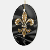 Gold Black Fleur De Lis Satin Jewel Keramisch Ornament (Links)