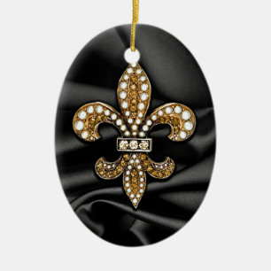 Gold Black Fleur De Lis Satin Jewel Keramisch Ornament
