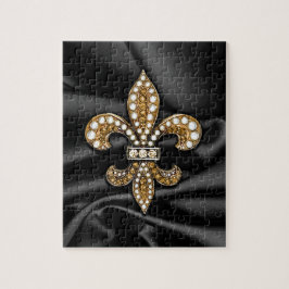 Gold Black Fleur De Lis Satin Jewel Legpuzzel