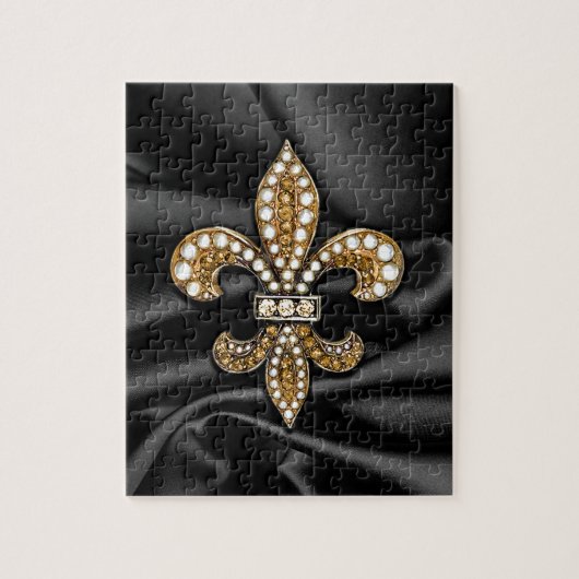 Gold Black Fleur De Lis Satin Jewel Legpuzzel (Verticaal)