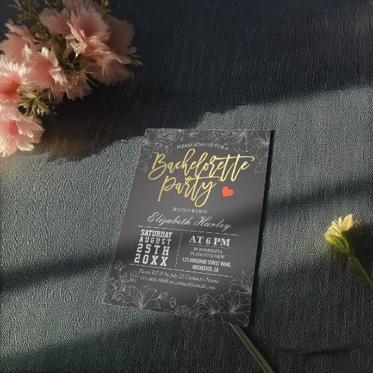 Gold & Black Floral Bachelorette Kaart