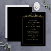 Gold Black Floral Border Monogram Weddenschap Folie Uitnodiging