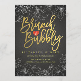 Gold & Black Floral Brunch en Bubble Vrijgezellenf Kaart