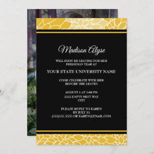 Gold Black Floral College Trunk Party Photo Invite Kaart