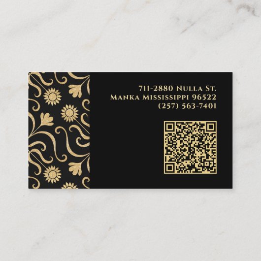 Gold & Black Floral Damask Classy Elegant Pattern Visitekaartje (Achterkant)