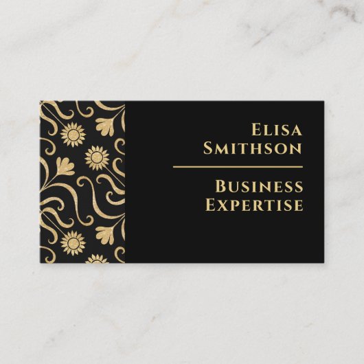 Gold & Black Floral Damask Classy Elegant Pattern Visitekaartje (Voorkant)