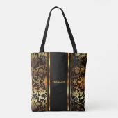 Gold & Black Floral Damask-ontwerp Tote Bag (Achterkant)