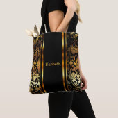 Gold & Black Floral Damask-ontwerp Tote Bag (Dichtbij)