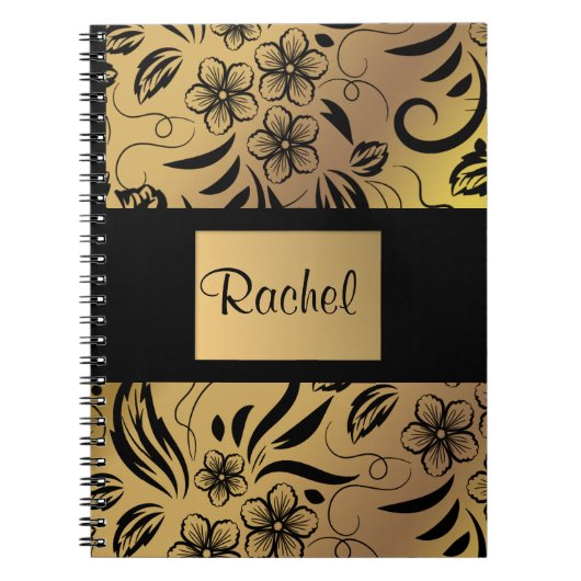 Gold & Black Floral-laptop, ongeacht naam Notitieboek (Voorkant)