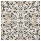 Gold Black Floral Leaves Illustration Pattern Stof (Swatch)