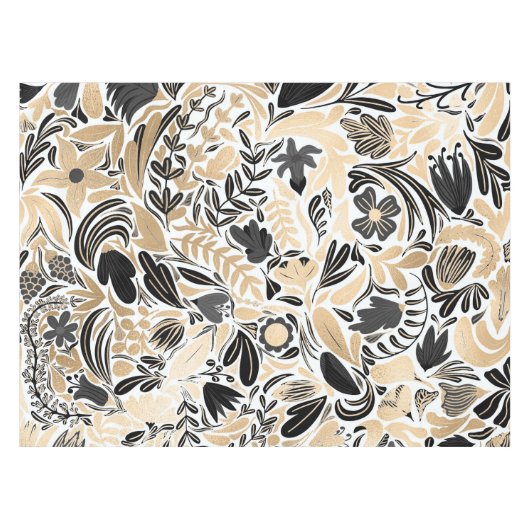 Gold Black Floral Leaves Illustration Pattern Tafelkleed (Voorkant (Horizontaal))