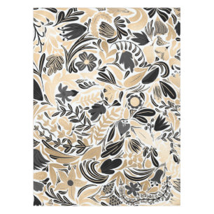 Gold Black Floral Leaves Illustration Pattern Tafelkleed